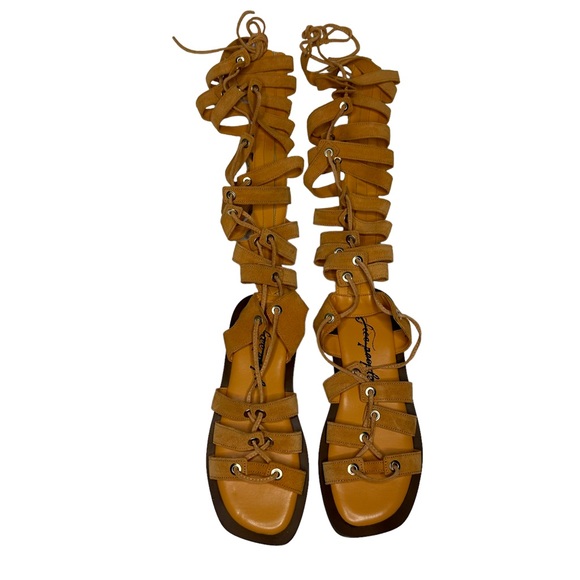 NEW Free People Sun Chaser Tall Gladiator Sandals 37 Orange - Picture 6 of 14
